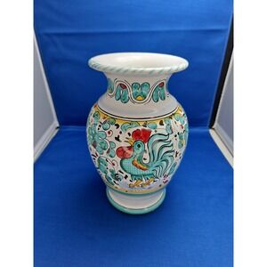 Deruta Orvieto Italy Majolica Rooster Vase Art Pottery Fima Hand Painted 8"